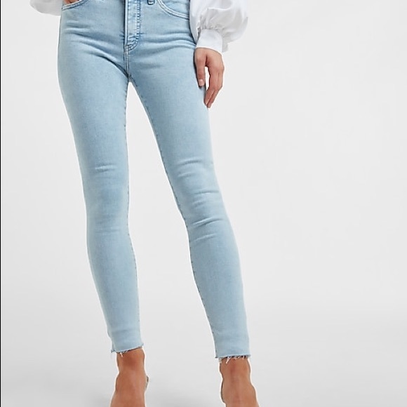 Express Denim - Express Skinny Mid Rise Light Wash Raw Hem Jeans **Long*